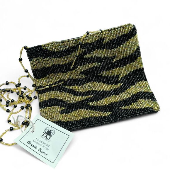 Handmade Gold Black Leopard Print Beaded Crossbody | Delicate & Stunning | NWT - Picture 2 of 6